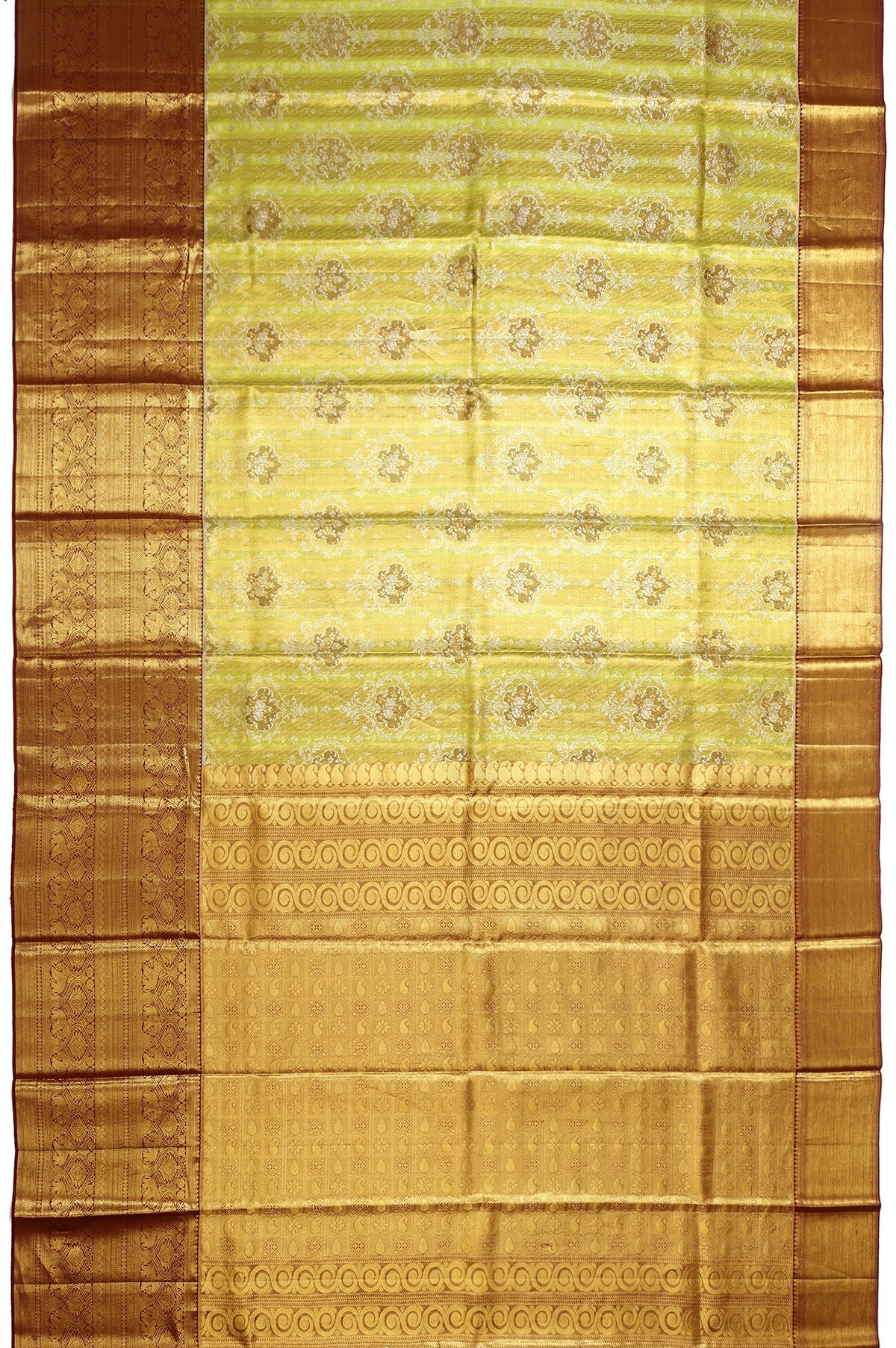Parrot Green Kanchipuram Tissue Silk Saree - Image 4