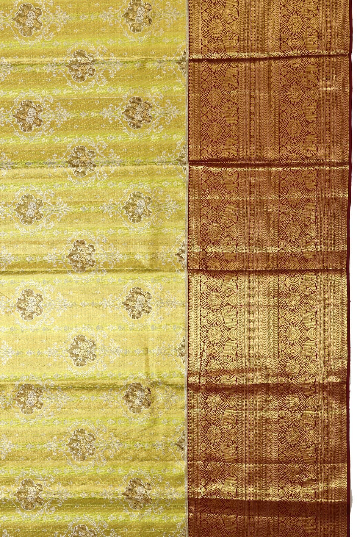 Parrot Green Kanchipuram Tissue Silk Saree - Image 3