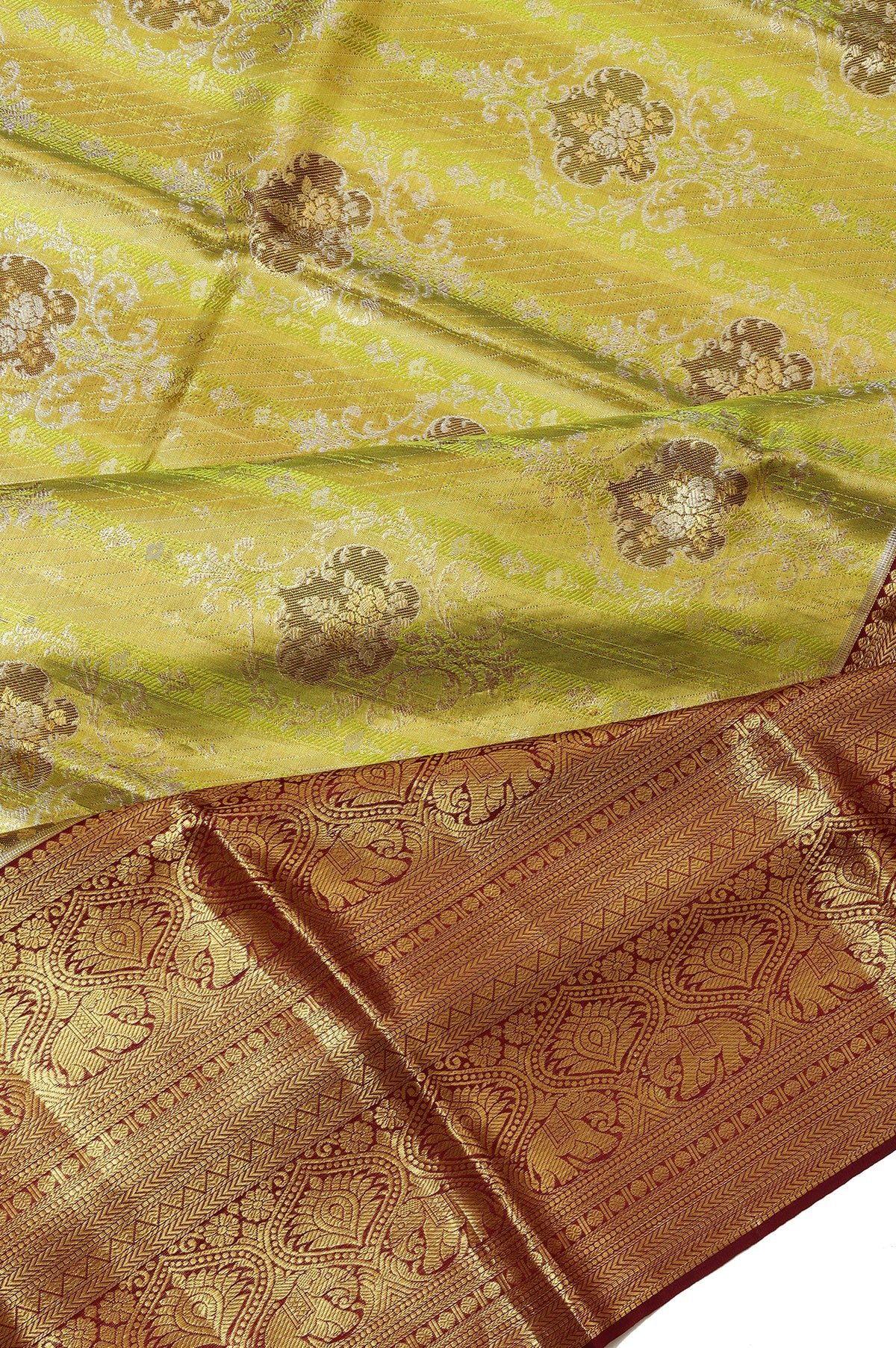Parrot Green Kanchipuram Tissue Silk Saree - Image 2