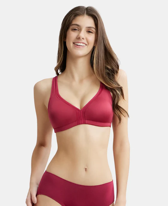 Wire free Non Padded Soft Touch Microfiber Elastane Stretch Full Coverage Everyday Bra with Stylized Mesh Panel - Image 9