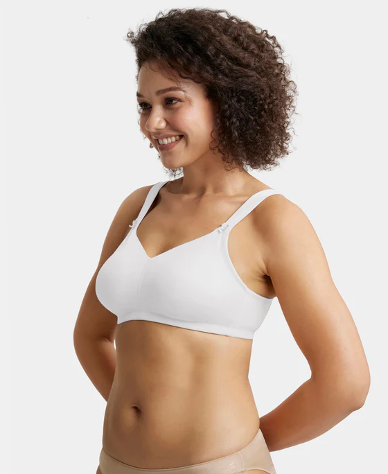 White Non Padded Soft Touch Microfiber Elastane Stretch Full Coverage Minimizer Bra