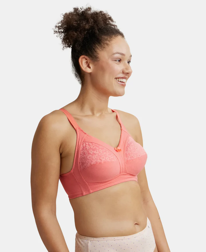 Wire free Non Padded Super Combed Cotton Elastane Stretch Full Coverage Plus Size Bra with Lace Styling - Image 9