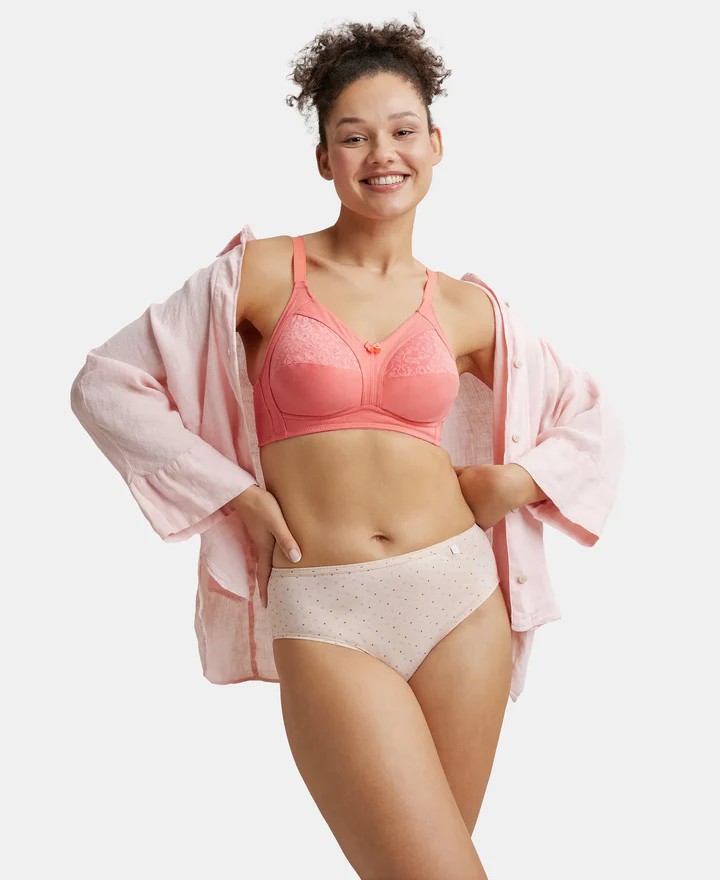 Wire free Non Padded Super Combed Cotton Elastane Stretch Full Coverage Plus Size Bra with Lace Styling - Image 13