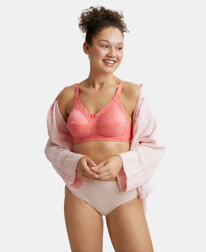 Wire free Non Padded Super Combed Cotton Elastane Stretch Full Coverage Plus Size Bra with Lace Styling - Image 14