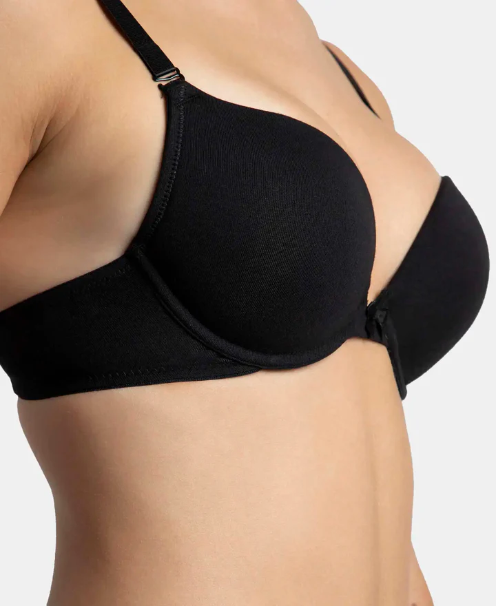 Padded Wired Super Combed Cotton Elastane Stretch Medium Coverage Pushup Bra with Plunge Neck - Image 9