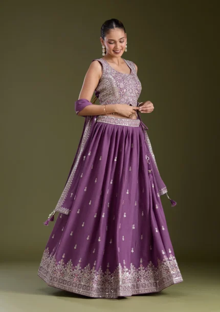 Zariwork (Silver) Soft Raw Silk Readymade Lehenga