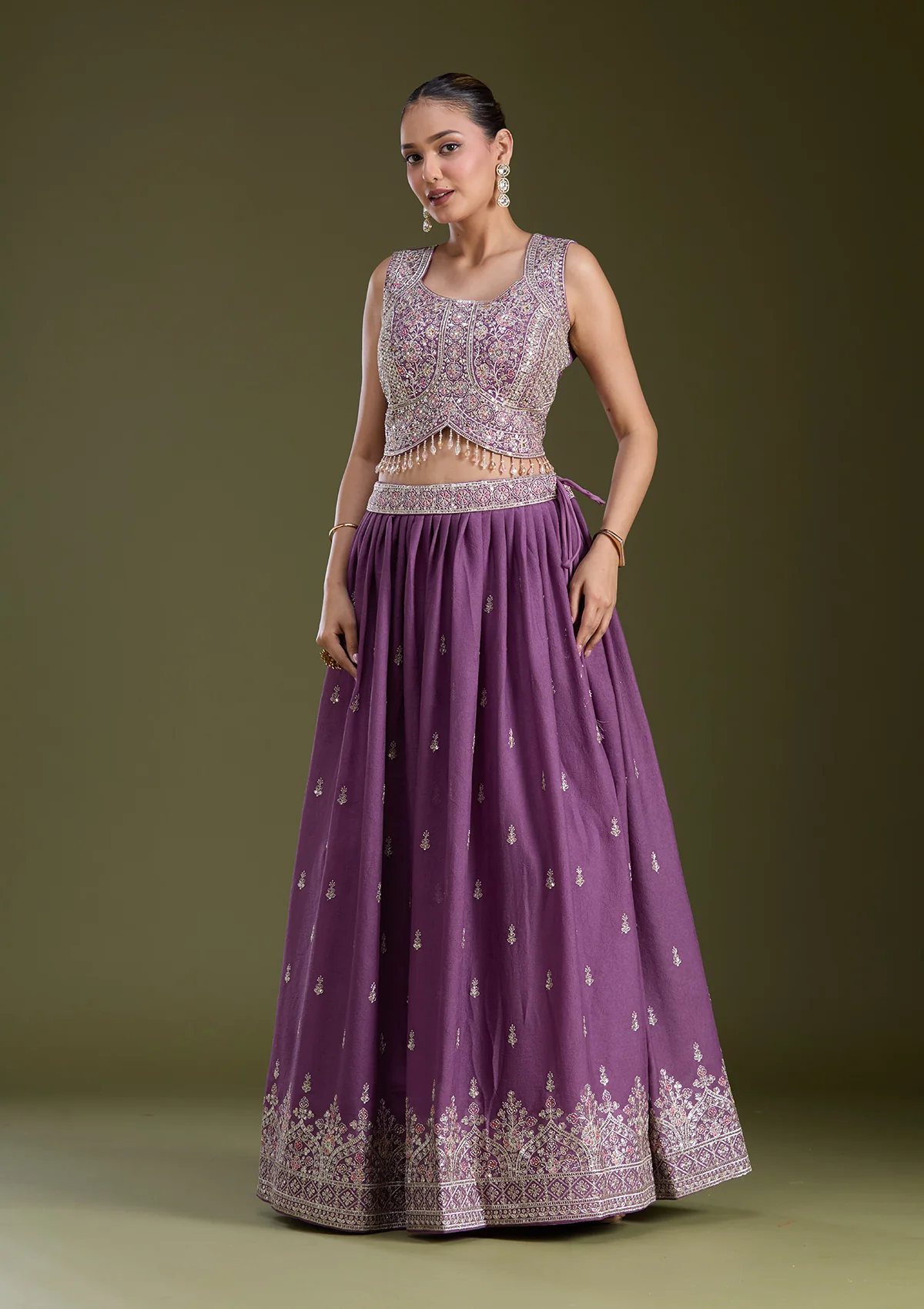 Lavender Zariwork (Silver) Soft Raw Silk Readymade Lehenga - Image 4