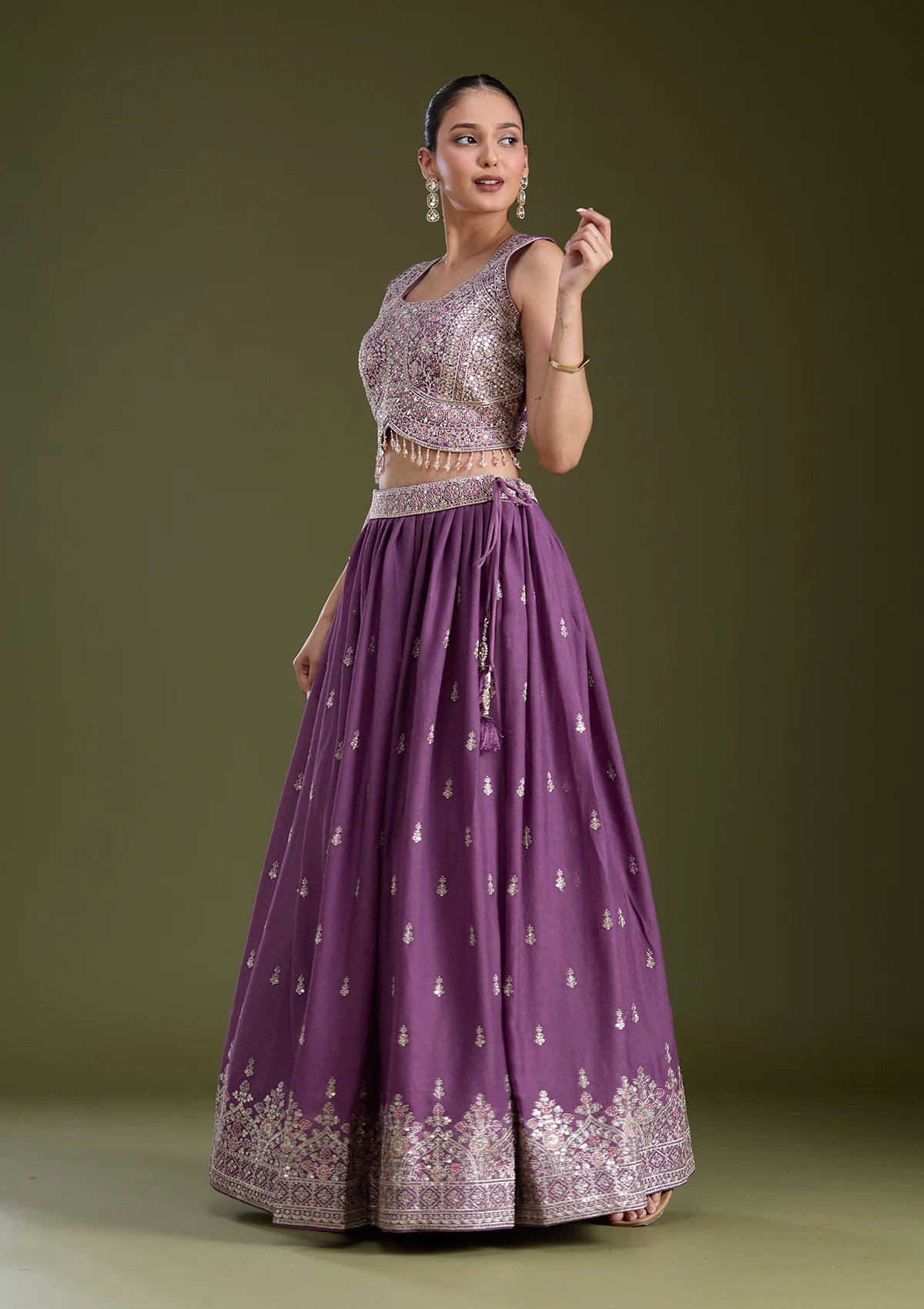 Lavender Zariwork (Silver) Soft Raw Silk Readymade Lehenga - Image 5