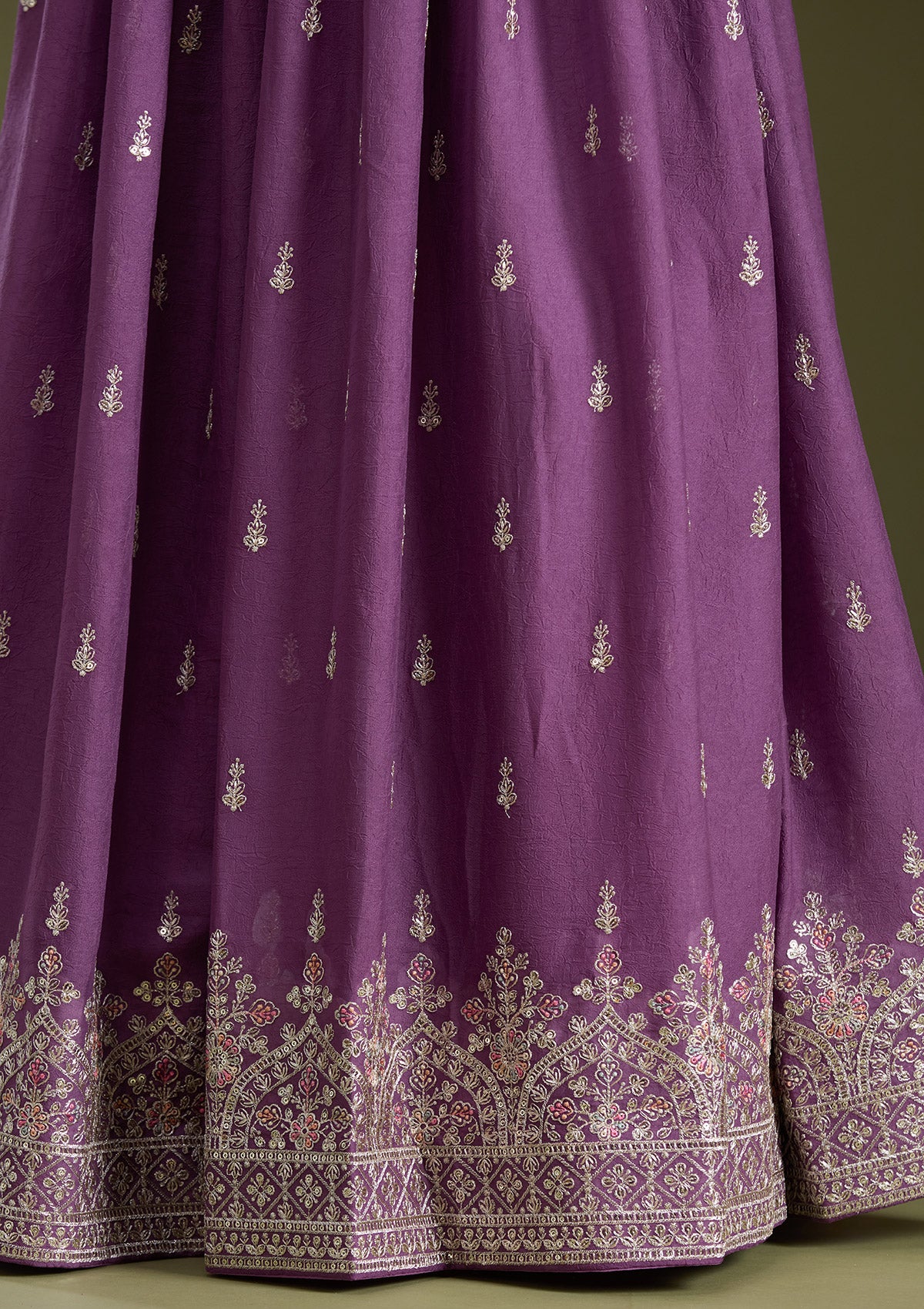 Lavender Zariwork (Silver) Soft Raw Silk Readymade Lehenga - Image 7