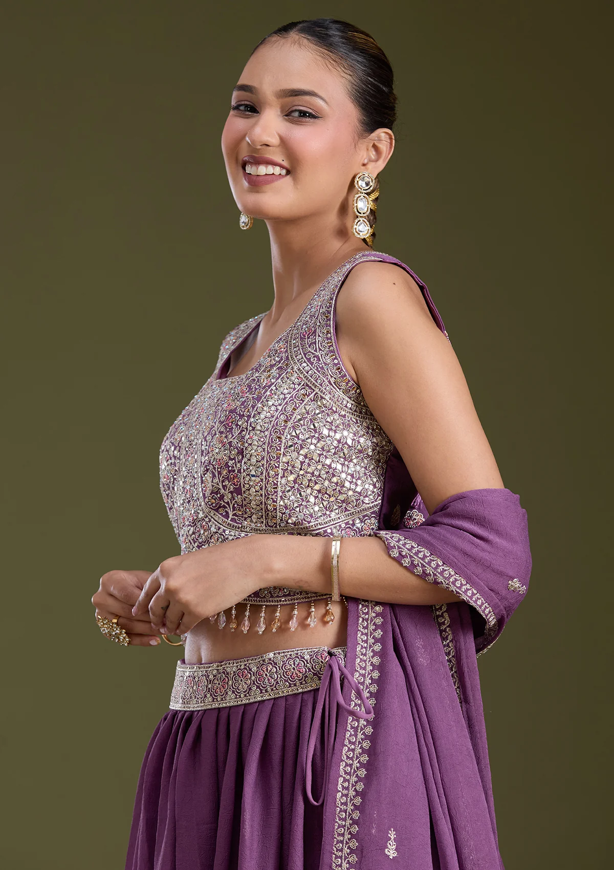 Lavender Zariwork (Silver) Soft Raw Silk Readymade Lehenga - Image 8