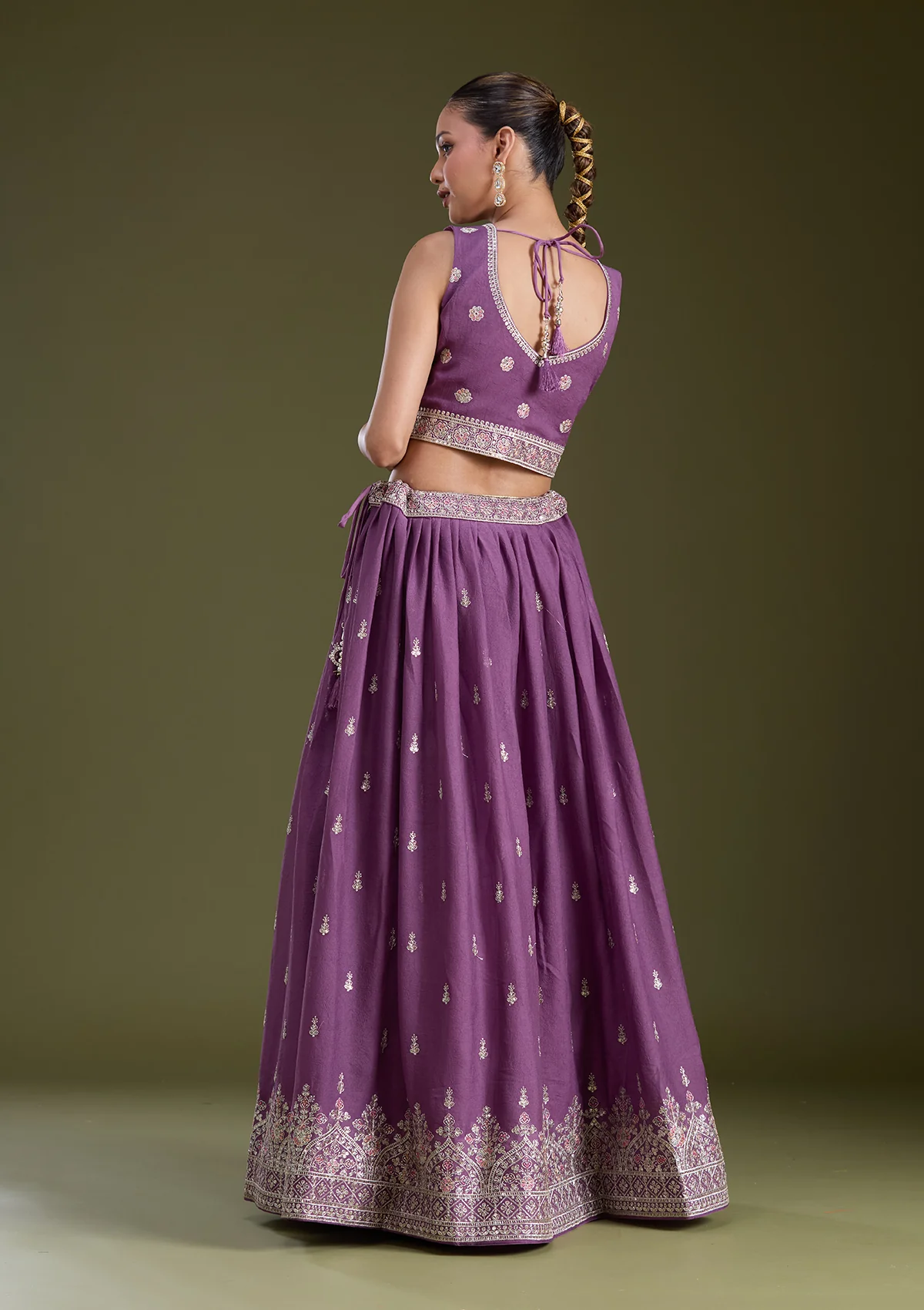 Lavender Zariwork (Silver) Soft Raw Silk Readymade Lehenga - Image 9