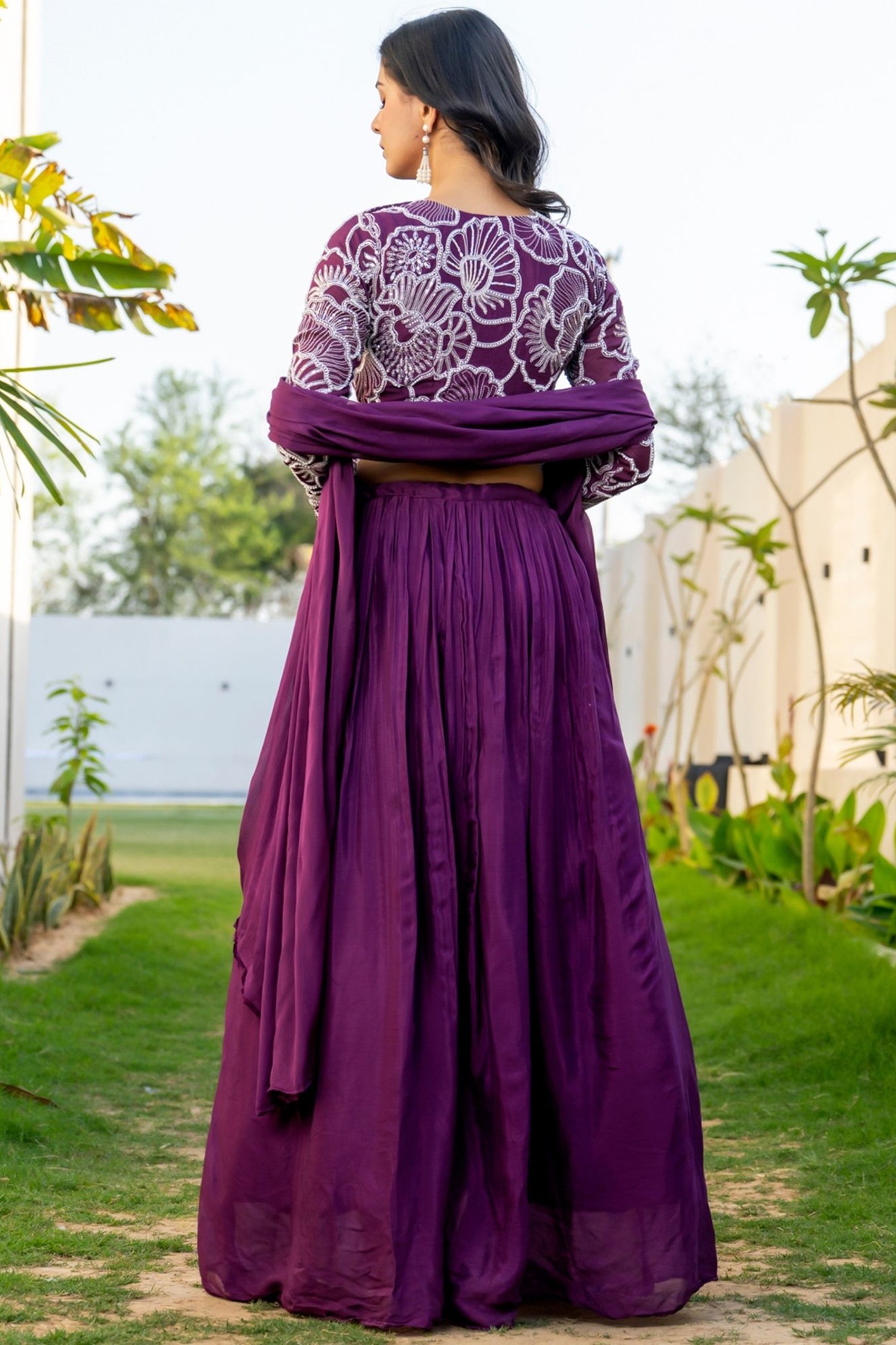 Wine Chinon & Organza Lehenga Set - Image 3