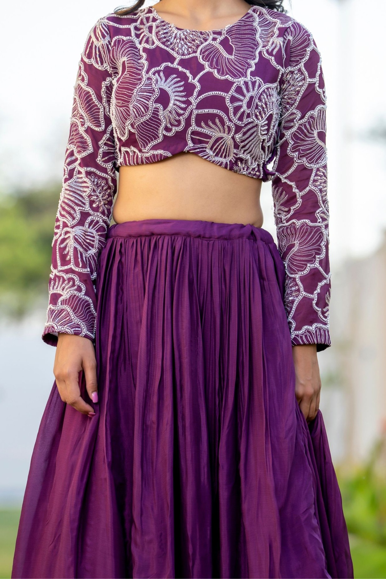 Wine Chinon & Organza Lehenga Set - Image 5