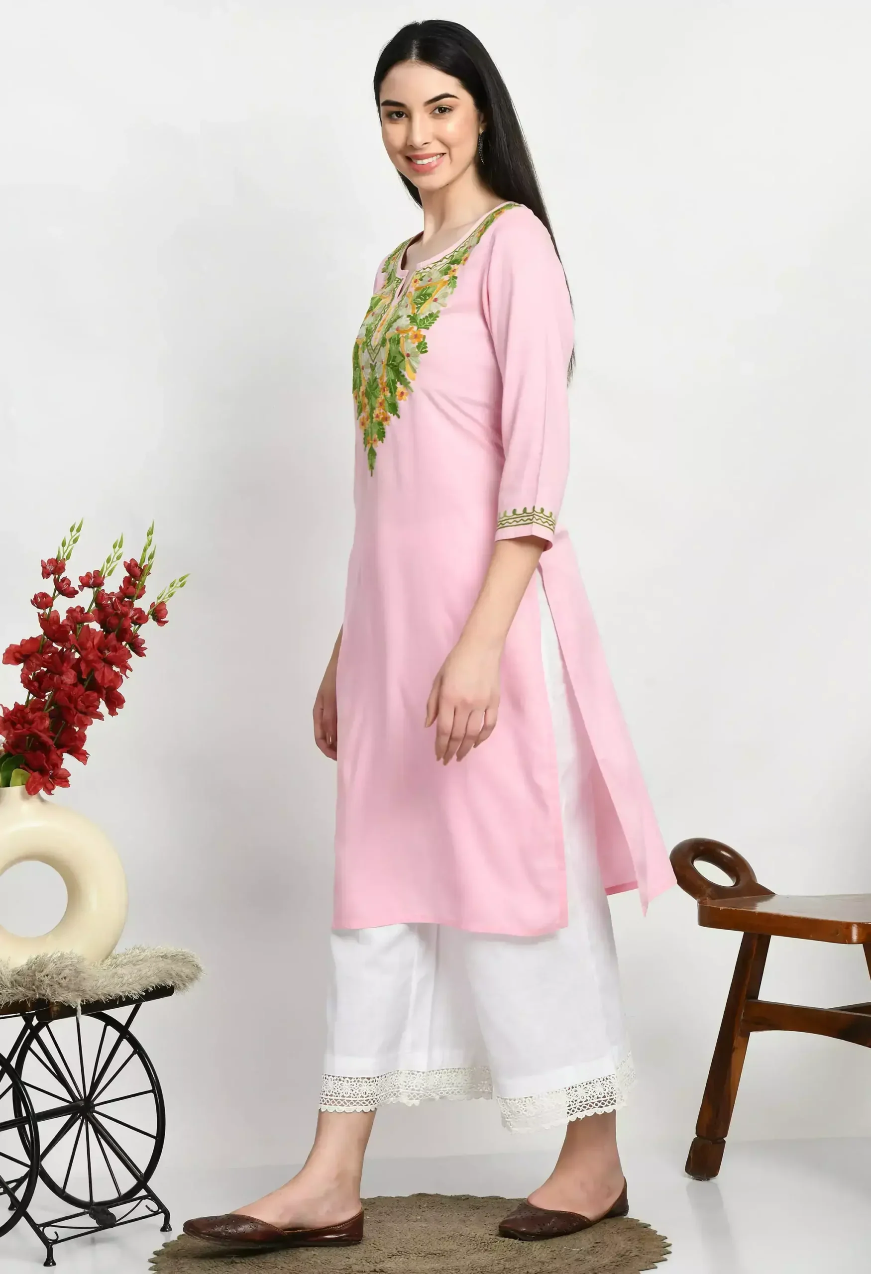 Light Pink Embroidered Kurti - Image 5