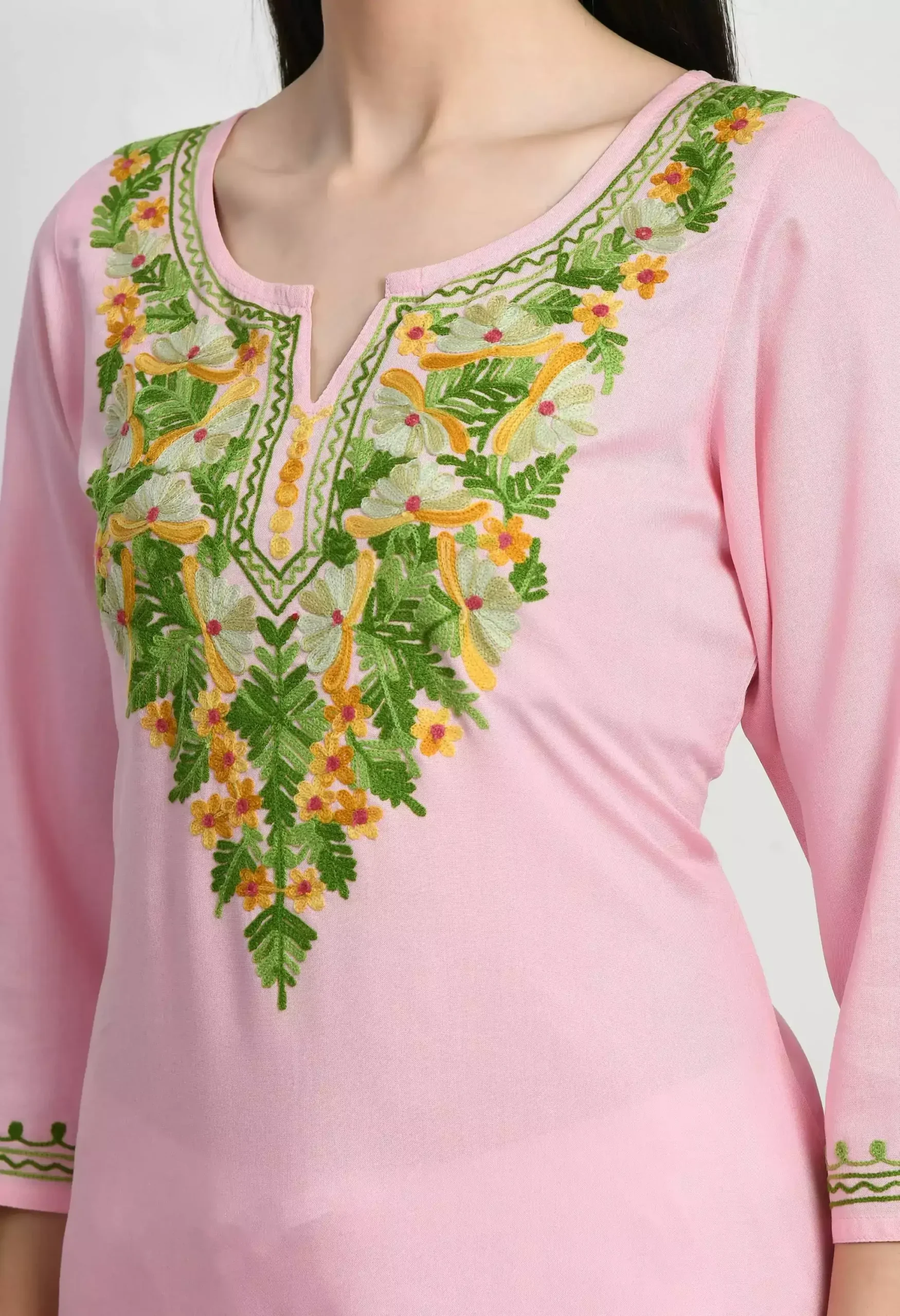 Light Pink Embroidered Kurti - Image 2