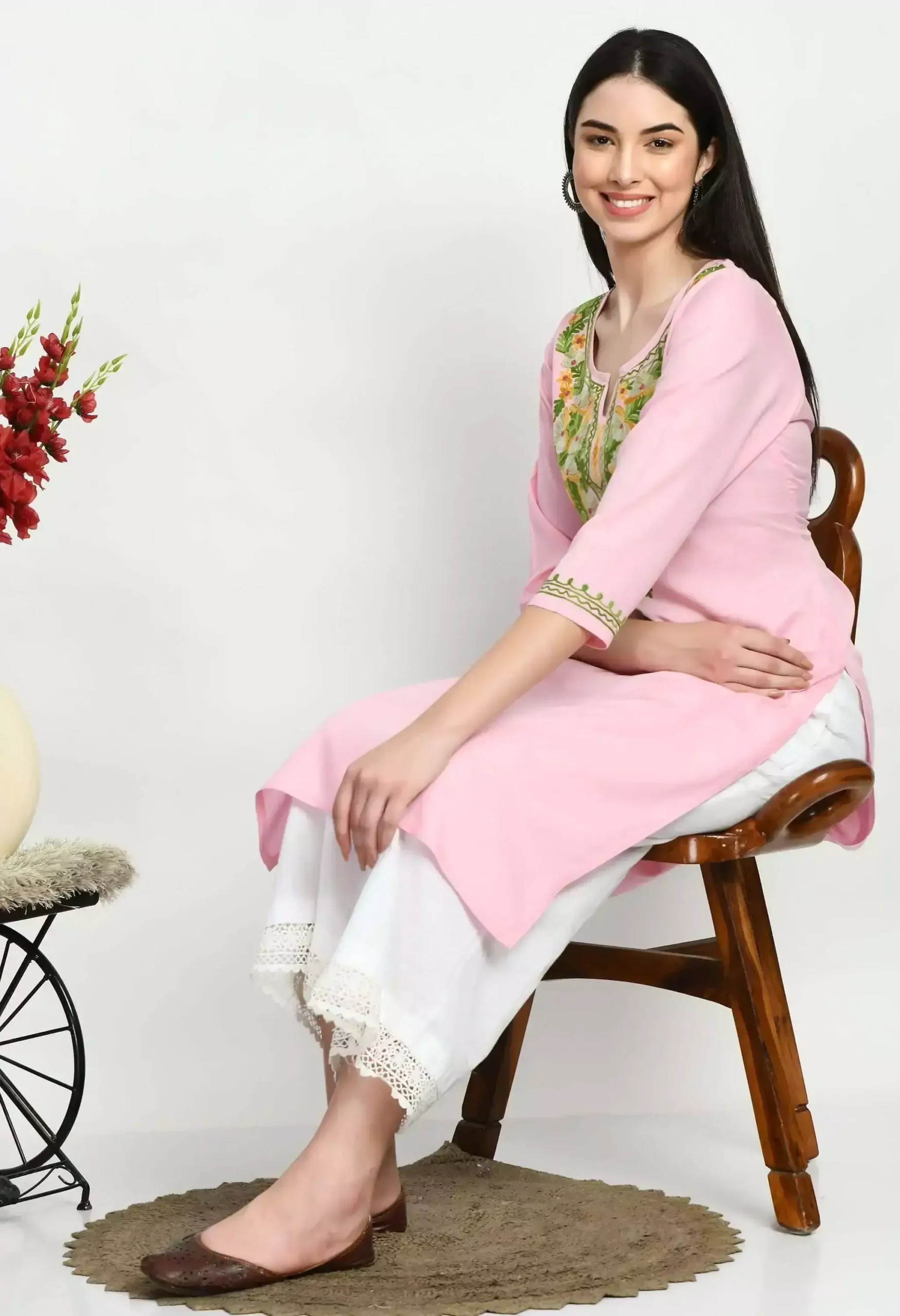 Light Pink Embroidered Kurti - Image 3