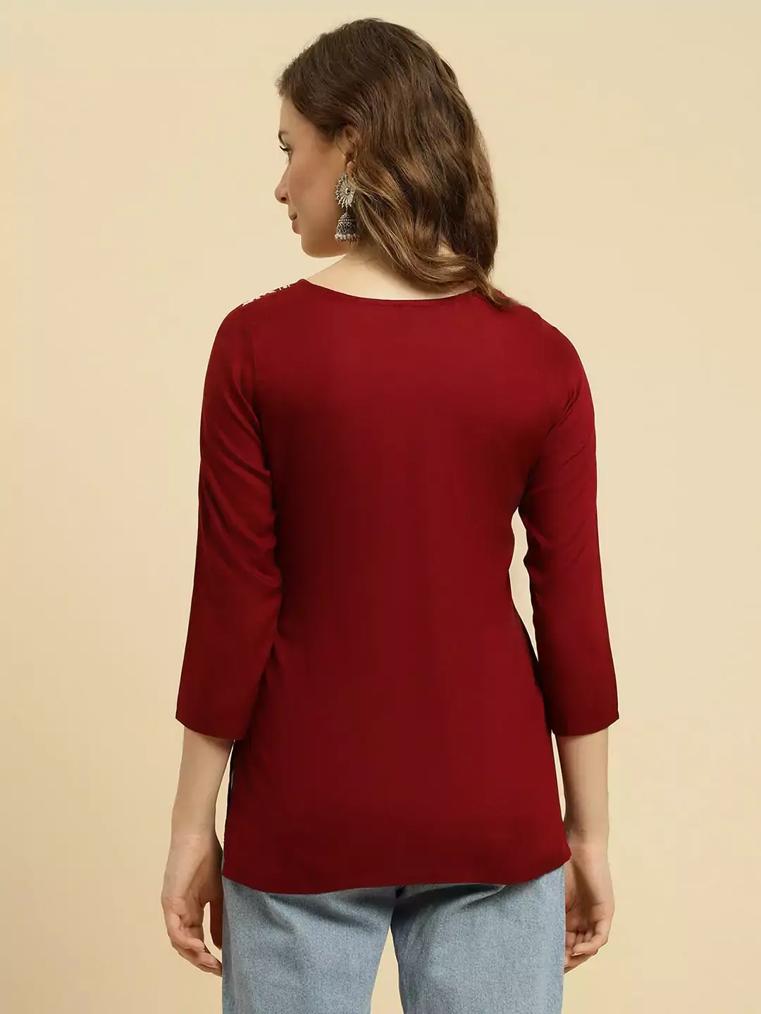 Maroon Kashmiri Silk Work Short Kurti - Image 7