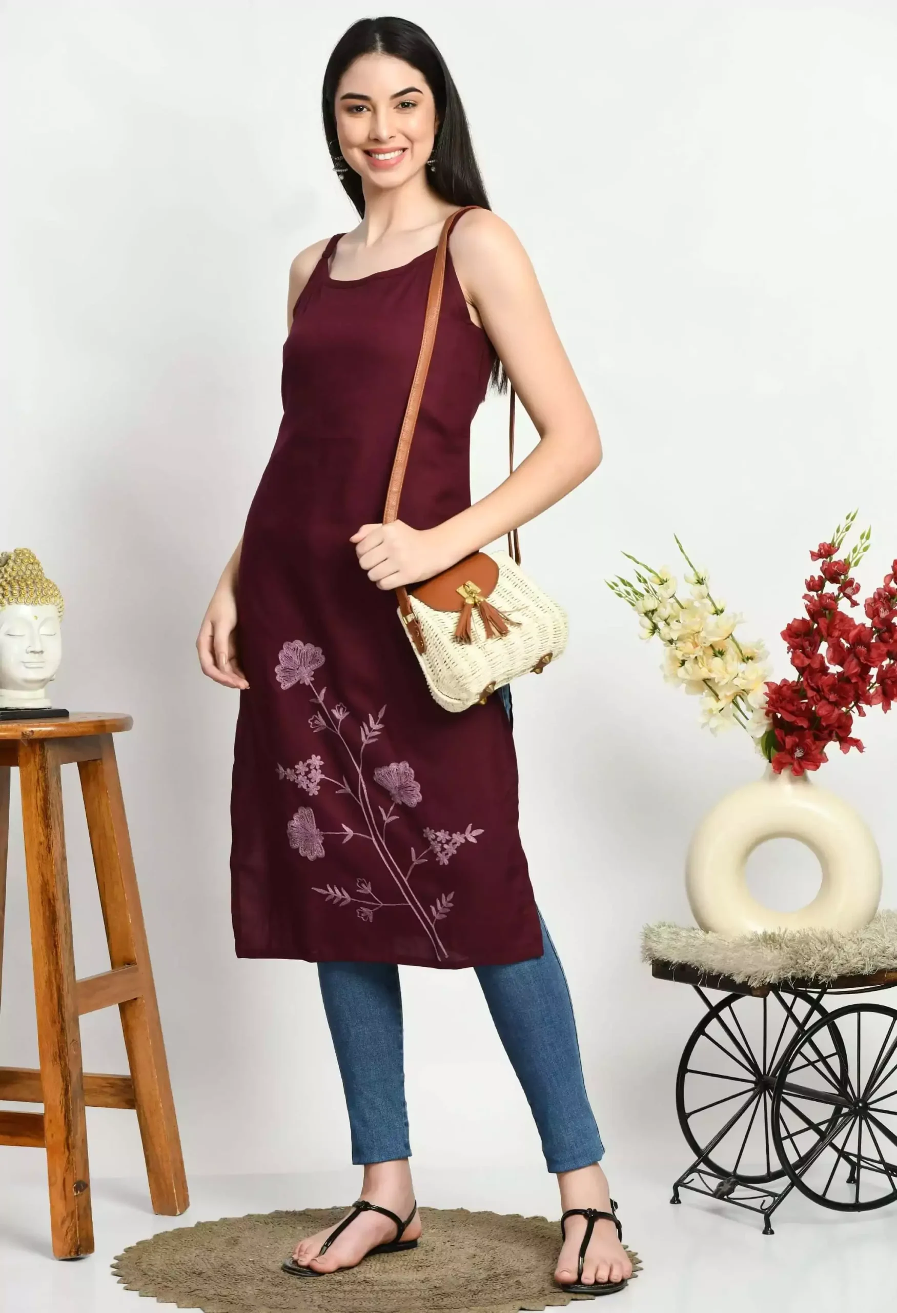 Ceren Pashmina Work Sleeveless Kurti - Image 2