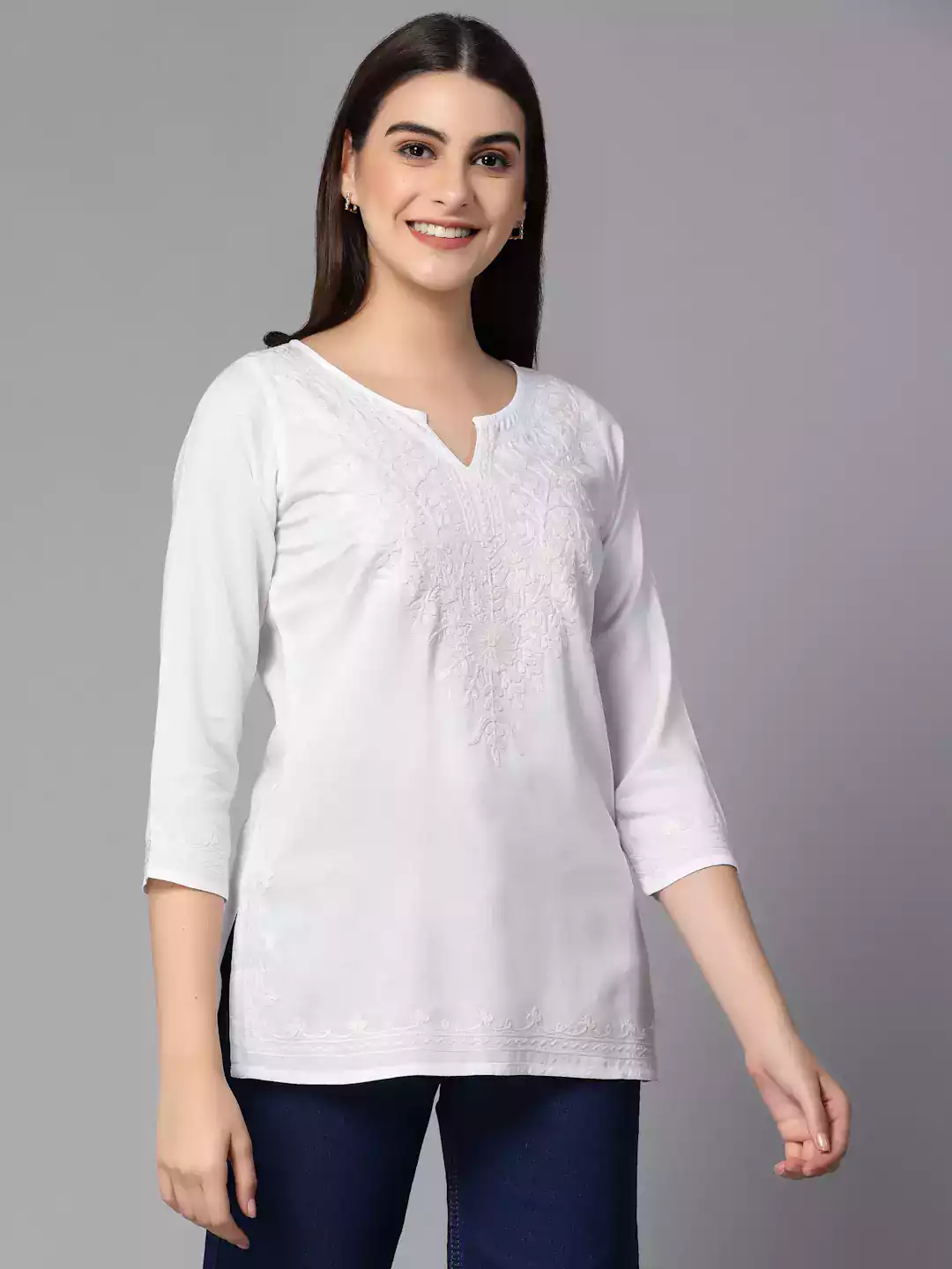 Zahra White Short Kurti - Image 7