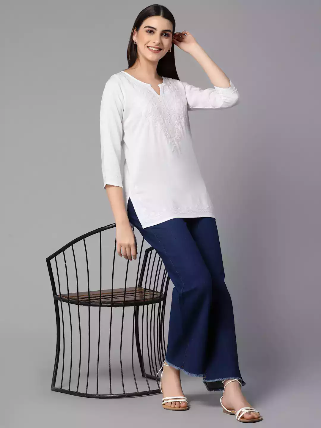 Zahra White Short Kurti - Image 3
