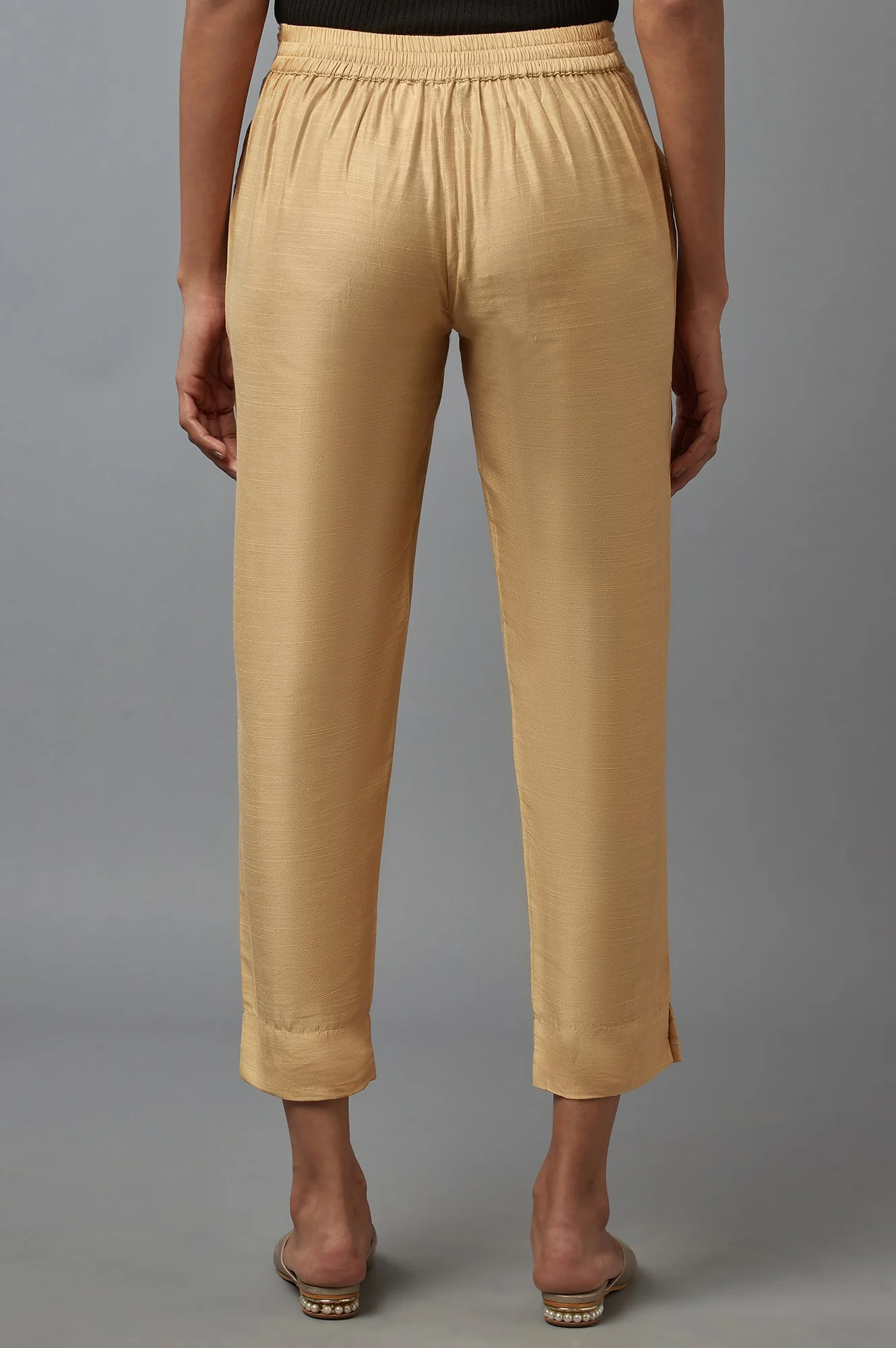 Regular Fit Solid Straight Fit Woven Trousers With Elasticated Waistband - Image 2