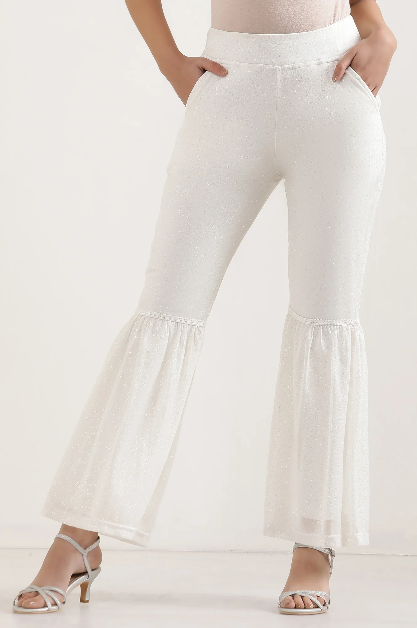 White Lace Insert Pintuck Trousers - Image 3