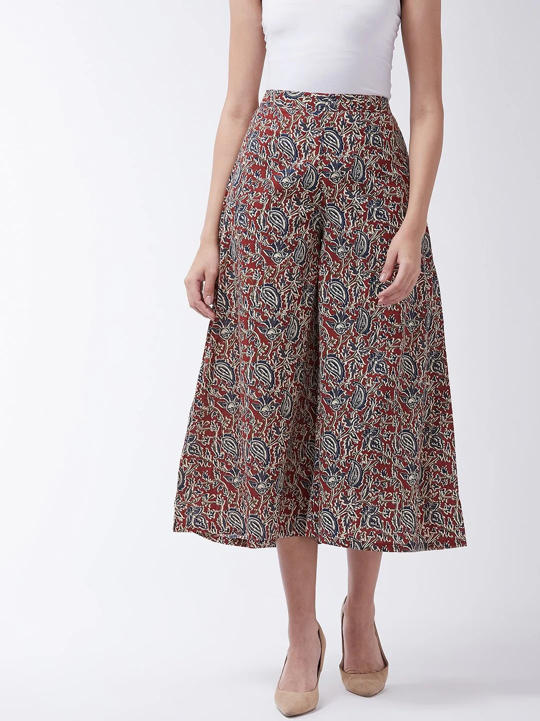 Maroon Printed Kalamkari Handloom Palazzo - Image 2