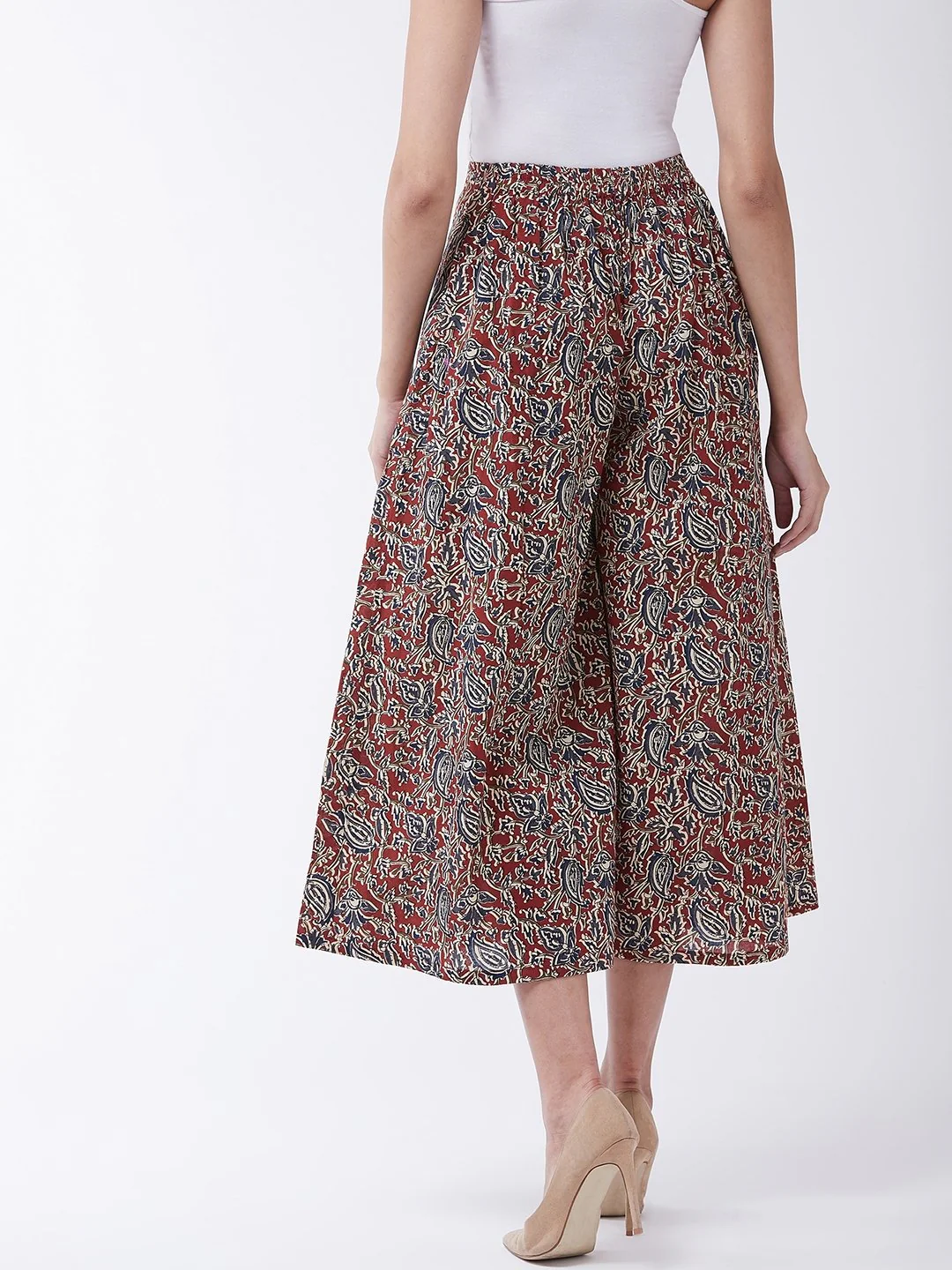 Maroon Printed Kalamkari Handloom Palazzo - Image 3