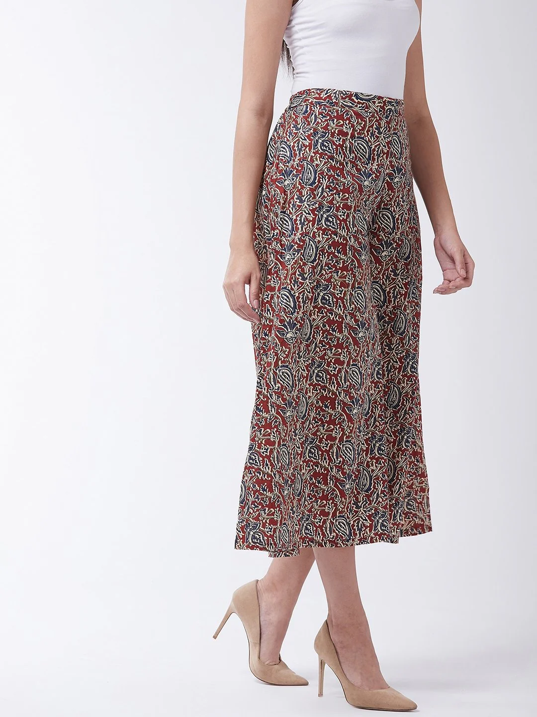 Maroon Printed Kalamkari Handloom Palazzo - Image 5