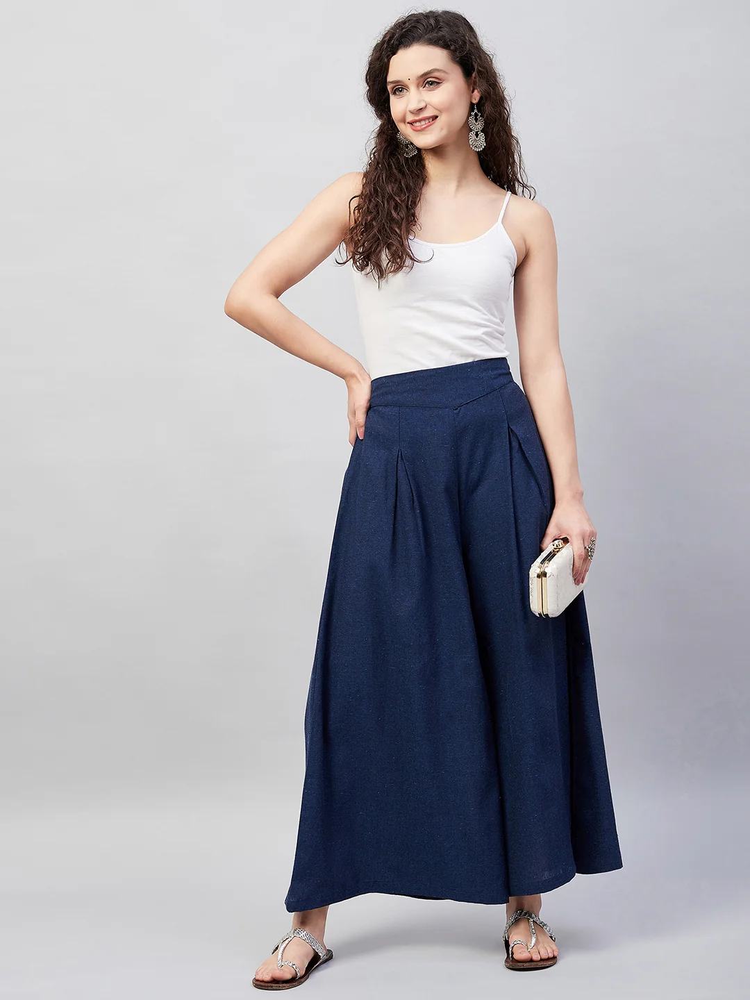 Navy Blue Smart Casual Handloom Palazzo - Image 3