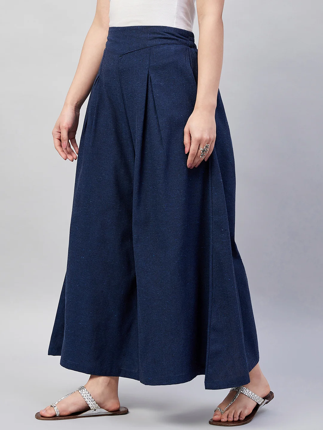 Navy Blue Smart Casual Handloom Palazzo - Image 4
