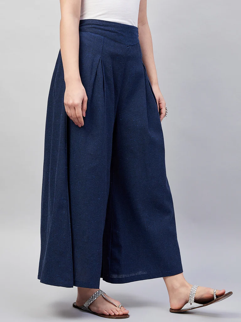 Navy Blue Smart Casual Handloom Palazzo - Image 5