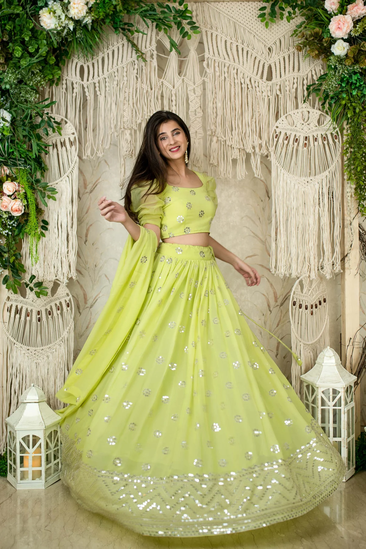 Monochrome Pastel Green Lehenga - Image 4