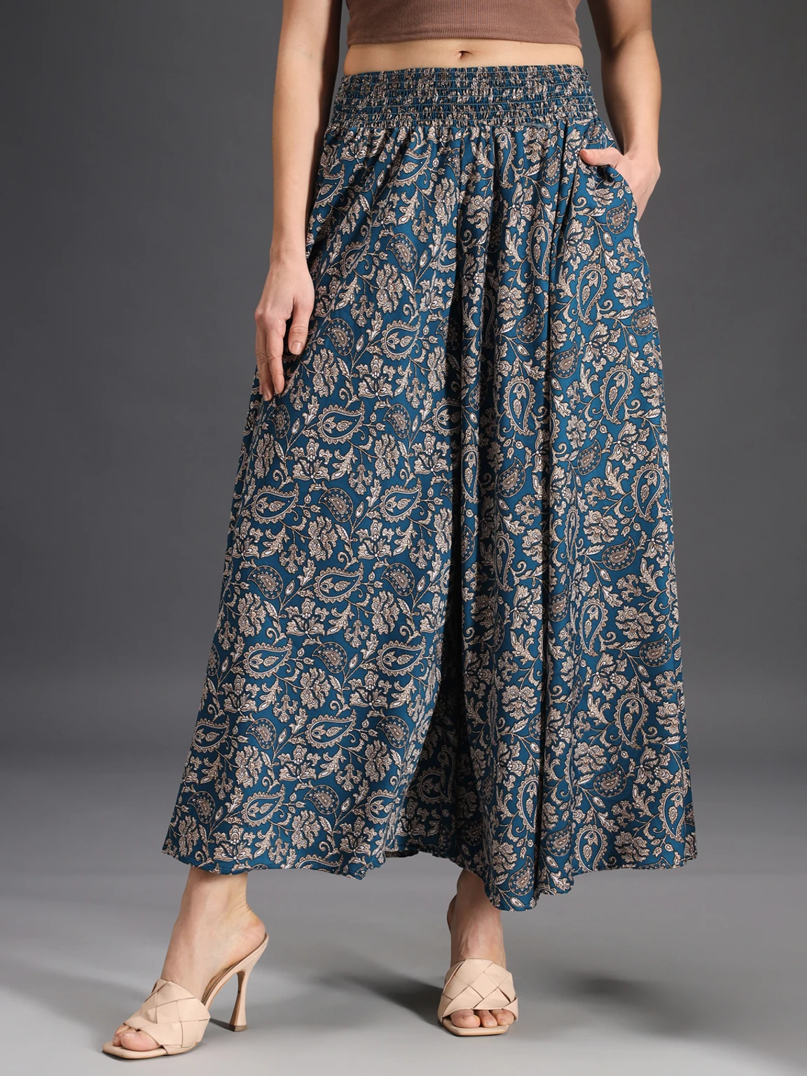 Women Flared Green, Grey, White Viscose Rayon Palazzos - Image 5