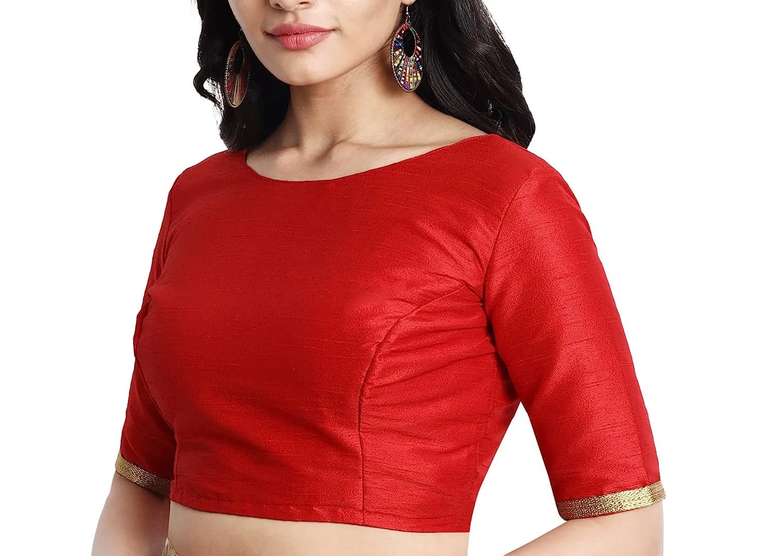 Dupion Silk Blouse, Boat Neck Saree Top, Women's Blouse - Image 2